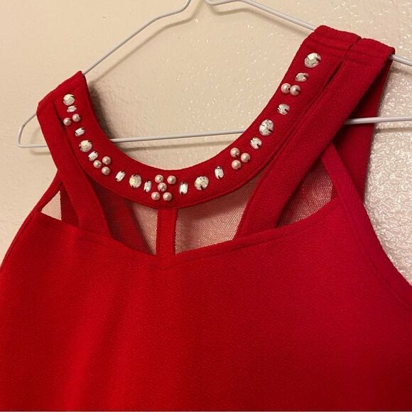 The Children’s Place Girls red dress formal rhinestone beaded collar mesh 6X-7 - Picture 2 of 11